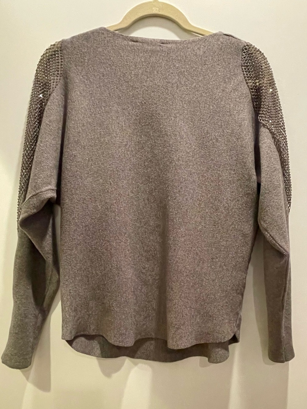 Milano Gray Knit Sweater with Mesh Shoulder Detail - Picture 3 of 3